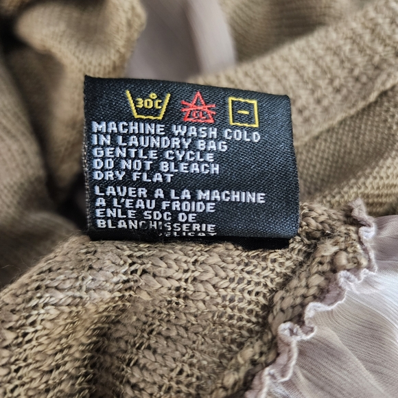 Waffle Knit Open Front Cardigan Ruffled Hem Neutral Size Small - Picture 9 of 10